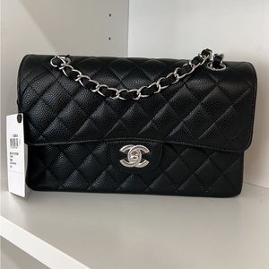 NWT Chanel Small Classic Flap in Caviar Leather with Silver Hardware
